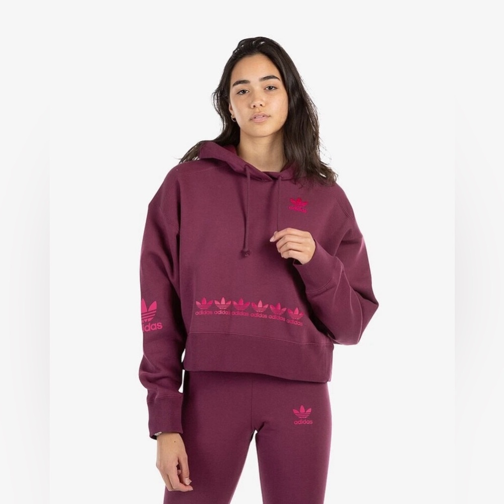 NEW Adidas Trefoil Cropped Hoodie Women’s S Victory Crimson